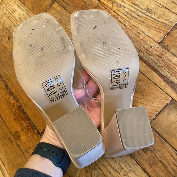 Qupid Nude Block Heel with Clear Criss Cross Straps - Picture 7 of 10